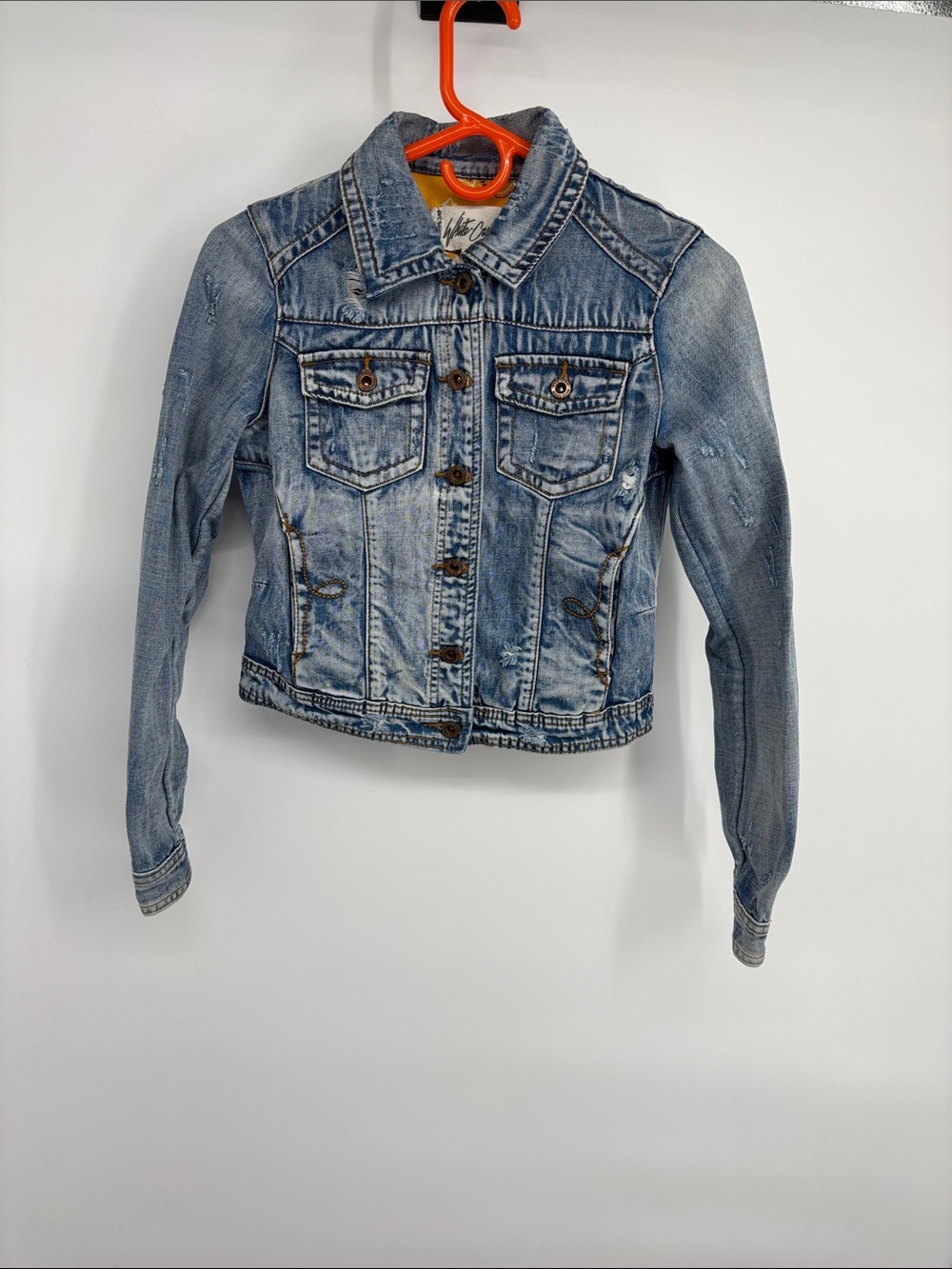White Crow Light Blue distressed embroidered Denim cotton  Jean Jacket S